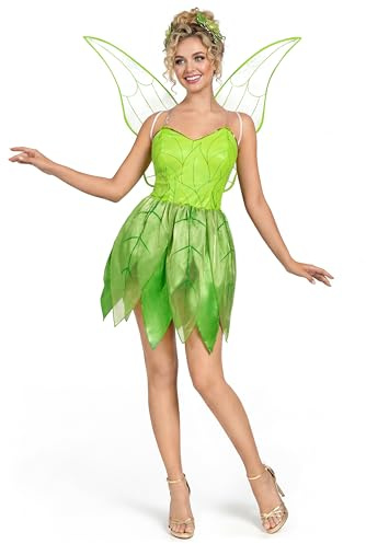 Spooktacular Creations Robe de Conte de Fées Verte pour Femme avec Ailes Ensemble de Costume pour Adulte Halloween Dress Up Party Cosplay-M