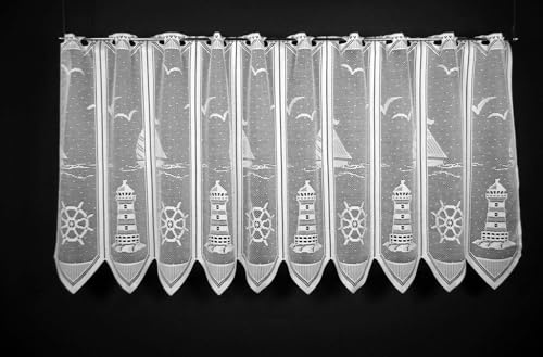 Gardinen Kranzusch Scheibengardine Leuchtturm 60x142,5 cm H/B Weiß Bistrogardine Vorhang Küche 1er Pack