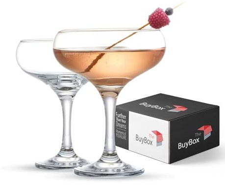 GOSOYO Cocktail Glasses Set of 2 (9oz/270ml). Espresso Martini & Margarita Glasses, Elegant Coupe & Long Stem Glassware