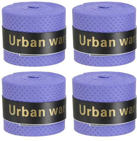 PATIKIL 43,3 Nastro Impugnatura Racchetta Tennis, 4 Pezzi PU Overgrip con Scanalature Rotondo Antiscivolo Assorbente Sudore per Racchetta Badminton Canna Pesca, Viola