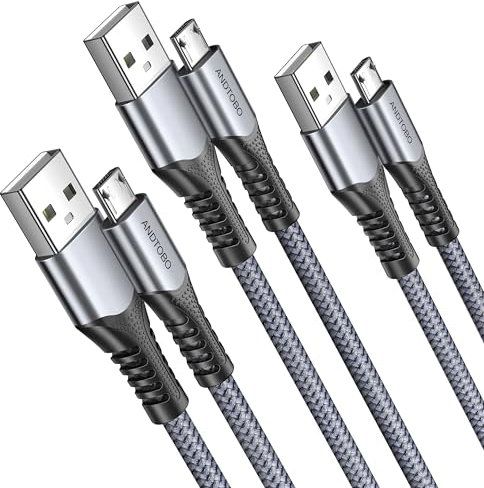 ANDTOBO Lot de 3 câbles micro USB pour chargeur Android, cordon en nylon tressé compatible avec Galaxy S7 S6 J7 J3 J8 Edge Note 5, Kindle, MP3, etc. 1 m