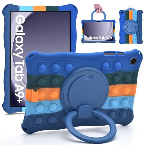 KATUMO Silikon Fodral för Samsung Galaxy Tab A9 Plus / A9 + 11 tum 2023 (SM-X210/X216/X218), Barnfodral för Samsung Tablet A9Plus + 11 tum, Mjuk Gummiskal med 360° Roterbar Ståll