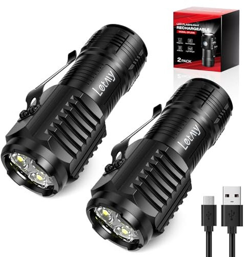 LETMY Rechargeable Mini Flashlights with Magnetic Base, 2 Pack Bright 3 LED Flash Lights, Small EDC Flashlight with Belt Clip, 4 Modes Portable Rechargeable Flashlights for Emergency Camping Home