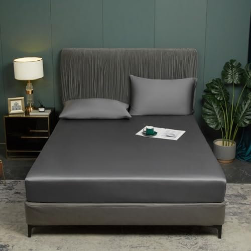 Luofanfei Bambus Lyocell Spannbettlaken 90x200cm Grau Boxspringbett Frottee Topper Glänzend Bambusfaser Muster Bettlaken Spannbetttuch 90 x 200cm Uni Spannbetttücher für Hohe Matratze bis 25-30 cm