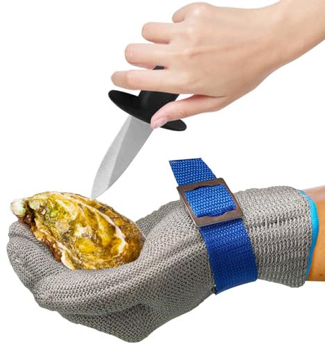 Gants anti-coupure de cuisine avec protection de niveau 9 Gants de travail en fil d'acier inoxydable avec gant en coton et couteau pour huîtres, pour sculpter le bois d'huîtres et le jardinage (XL)