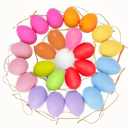 Ostereier zum Aufhängen, Handbemalte Osterdeko in tollen Farben, Kunststoff Osterei Ornament mit Schnur, Osterei Baum Hängende Dekoration für Schule Partybedarf Korb Stuffer Filler (Multicolour)