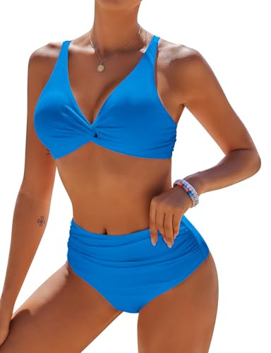 AI'MAGE Bikini dam set mage way sexig sommar hög midja tvådelad baddräkt baddräkt baddräkt S-XXL, blå, M
