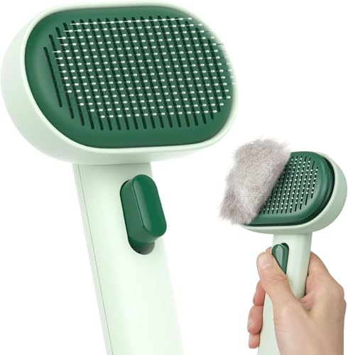 aumuca Brosse pour chat à poils longs ou courts - Brosse pour chat contre la chute de fourrure - Peigne pour animaux de compagnie - Pour enlever les cheveux tombés et masser- Vert forêt