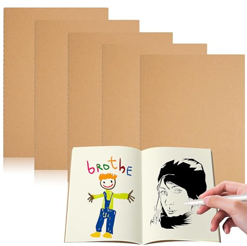 Cahiers,5 Pack Cahiers Kraft A5, 72 Pages/36 Feuilles Bloc Notes,Carnet de Notes Carnet Dessin Bloc Notes Journal à Couverture Journal Intime pour Enfants,Étudiants,Adultes, École,Bureau,Voyage