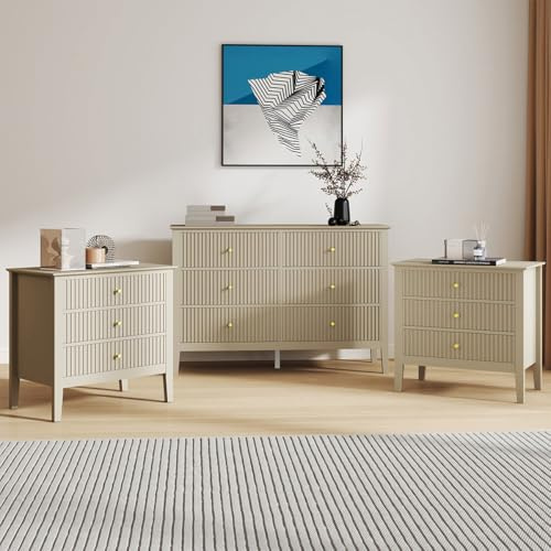 Melody Maison Large 6 Drawer Chest Of Drawers and Pair Of Large Bedside Tables - Hales Taupe Range