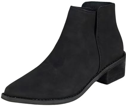 Generisch Botines para mujer elegantes botas cortas sin tacón con porcentaje de piel elegante Louargat Lady Boot ankle Citytrip Botines de cuero elegantes botas de vaquero Chunky Heel Botines, Negro