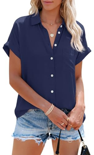Cicy Bell blus damer kortärmade ränder toppar v-ringad randiga skjortor toppar sommar casual button down t-shirt