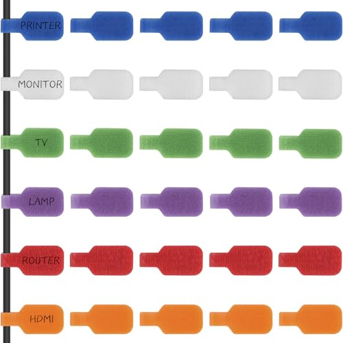 30PCS Multi-Color Cable Labels Write On Cord Labels Self Adhesive Wire Label Cord Label, Reusable Cable Tags for Organizing Wires and Identification 6 Colors 20 x 30mm