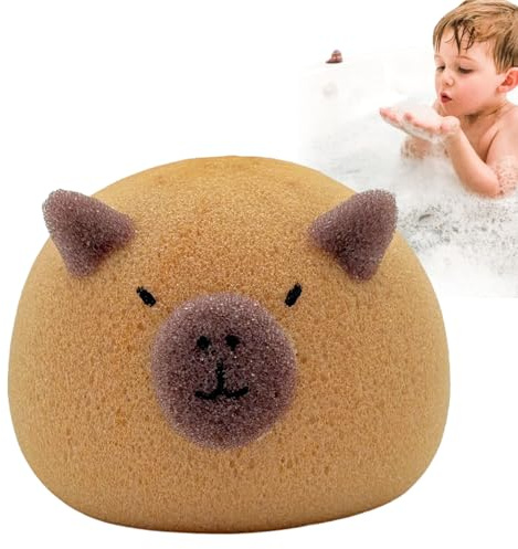 Spugna da doccia, 12 x 10 x 7,5 cm, palla da bagno Capybara, scrubber in schiuma a forma di cartone animato, detergente per la pelle forte, accessorio delicato per adulti, ragazzi, ragazze, regalo di