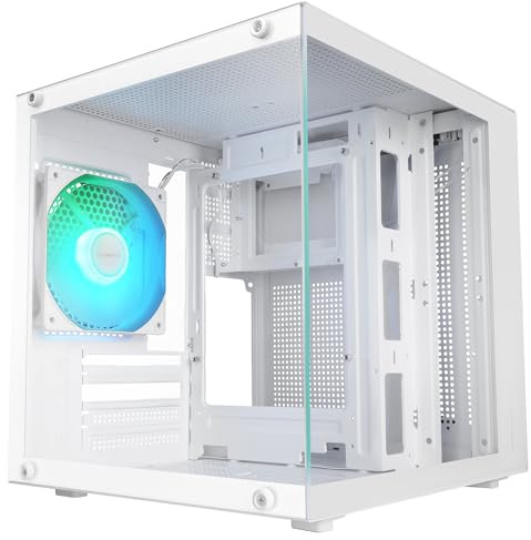 Mars Gaming MC-CUBE, Caja PC MicroATX, Formato Cubo Ultracompacto, Cristal Templado Panorámico, Ventilador Trasero ARGB 120mm, Soporte Refrigeraciones Líquidas hasta 120mm, Minitorre con USB-C, Blanco