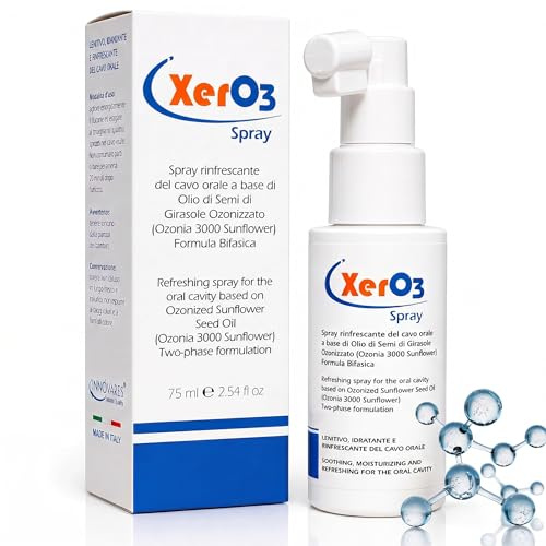 Innovares XerO3 Spray Orale sollievo nella Bocca Secca Xerostomia – Umettante, Lenitivo, Rinfrescante del cavo orale, con Olio di Girasole Ozonizzato - Favorisce la Lubrificazione Cavo Orale - 75 ml