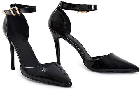 Escarpins unisexes à talon aiguille avec sangle de cheville et boucle pour homme Grande taille 43 48 46, noir verni, 44 EU