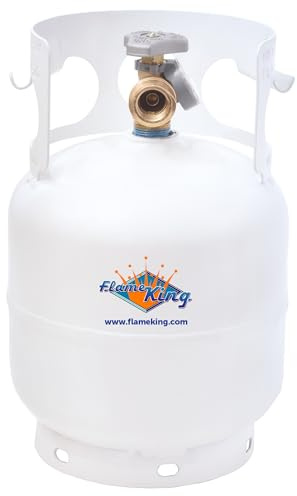 Flame King YSN5LB-GAUGE 5lb Steel Propane Tank Cylinder with Gauge and OPD Valves for Grills and BBQs, Camping, Fishing, & Outdoor Activities, White