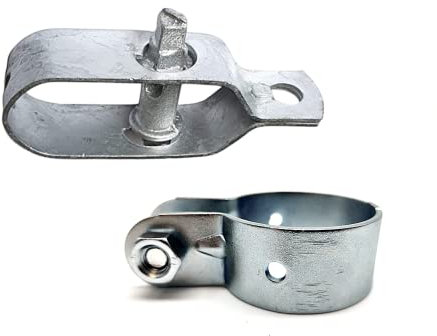 DOJA Barcelona | Tensores para Alambre y Abrazadera Poste | Pack 10 Tensor Galvanizado + 10 Abrazadera Valla 48mm | Abrazadera en Acero Cincado con Tornillo | Alambradas para Fincas, Malla Metalica