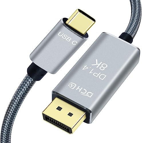 DCHAV Câble 8K USB-C vers DisplayPort 4K à 144 Hz 8K à 60 Hz 5K, 2K à 165 Hz Adaptateur USB vers DP Câble DisplayPort Connecteur en aluminium tressé en nylon (1M)