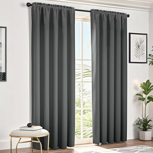NAKIHOUSE Grey Blackout Curtains, Thermal Curtain 84 Inch Drop for Door Doorway Window Living Room Bedroom, 2 Panel