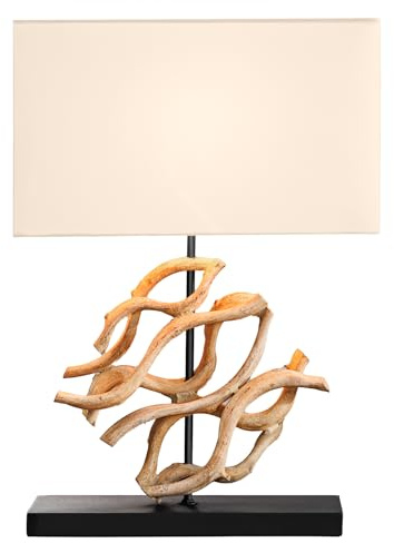 Riess Ambiente Design Tischlampe WAVE 60cm natur Massivholz handmade weiß Baumwollschirm, dekorative Nachttischlampe, Dekolampe, Leselampe