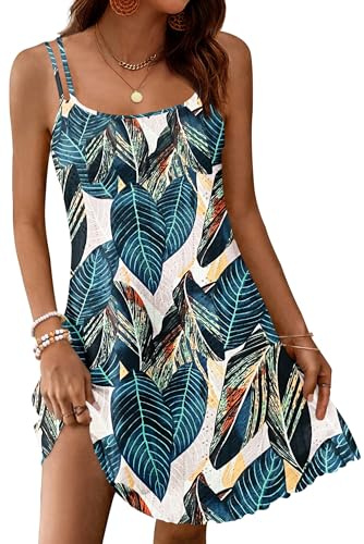 WNEEDU Robe d'été pour Femme avec œillets sans Manches Bretelles Spaghetti Robe de Plage Creuse Mini Robe