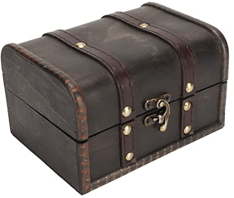 Dekaim Caja del tesoro de madera vintage, caja del tesoro de madera, baúl de almacenamiento decorativo para joyas, collares, pendientes, colección Old Grey, Ele, 40 cm de largo