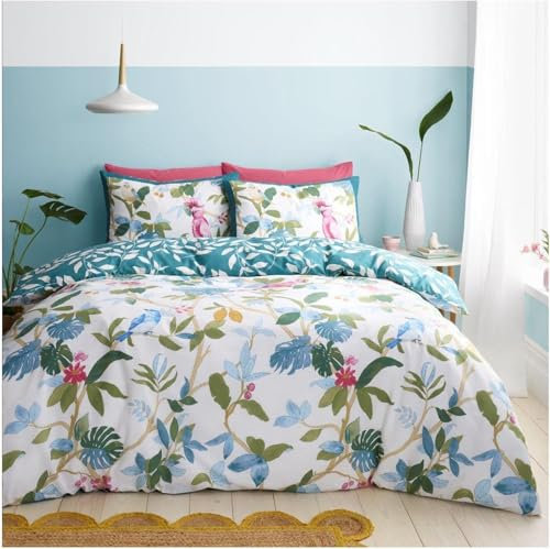 GC GAVENO CAVAILIA Floral Quilt Cover King Size Duvet Cover Bed Set, Reversible Bedding Sets King Size (230x220 cm), Polycotton Soft Bed Linen, Green