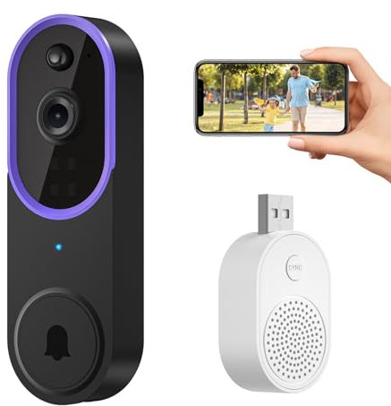 guggre Kabelloses Video-Türklingel, Nachtsicht 1080p Kamera, Bewegungsmelder, Wetterfeste Türklingel mit Ring Alarm, 2-Wege-Audio, inkl. Halterung und Zubehör für erhöhte Familienhaus-Sicherheit