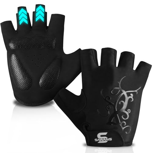 SAWANS cykelhandskar halvfinger män kvinnor halkfria mountainbike vägcykel handskar andas stötdämpande unisex utomhus handskar (svart, S)