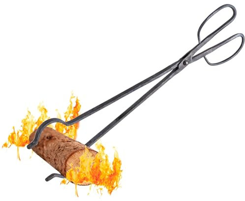 Blacksmith Pince de cheminée en fer fabriquée à la main, 45,7 cm, grande poignée, design robuste pour foyer, griller, ajouter des bûches (45,7 cm)