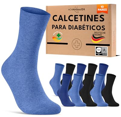 sockenkauf24 Calze Diabetici Uomo 39-42 Donna Nero Blu senza Elastico Cotone senza Cucitura 10 Paia