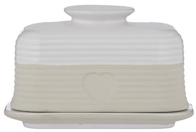 Mason Cash Beurrier rustique en grès avec motif cœur gravé - Finition mate et brillante - Peut contenir jusqu'à 500 g de beurre - Durable et passe au lave-vaisselle