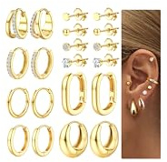 Dochais 10 paires boucles d'oreilles or/argent 316L acier chirurgical, créoles huggies or， 14 carats plaquées boucle d'oreilles zircone hypoallergénique, pour femmes avec plusieurs piercings