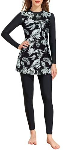 Ladies Muslim Swimwear 2 Piece Set Full Cover Long Sleeve Tops & Swim Leggings Conservative Burkini Islamic UV Swim Suit Surfing Costume