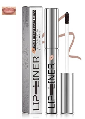 Neutral Mauve Peel Off Lip Liner Tattoo - Waterproof Semi Permanent Lip Stain In Long Lasting Matte Finish, Precision Brush Applicator, #2 Shade for Natural Definition, Easy Removal & Formula