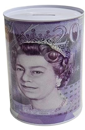 £20 Money Boxes - Bank Note Money Tin Piggy Bank, Savings Tin for Kids, Compact Cash Tin with Note & Coin Slot Opening, Multicolour Coin Bank, Ideal Money Saving Jar for Adults & Juniors (LARGE)