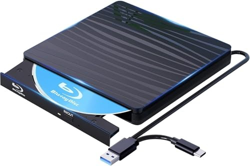 AYJYZHIAG Unidad óptica Externa USB 3.0 for Ordenador portátil, Windows 11/10, Mac, Unidad 3D RW, Reproductor de DVD y CD, grabadora lectora