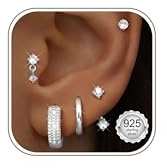 Adramata 5 Pares Pendientes Mujer Plata de Ley 925 Pendiente Aros Pequeño Piercing Oreja Piercing Tragus Helix Cartílago Hipoalergenicos Pendientes Mujer Oro Plata