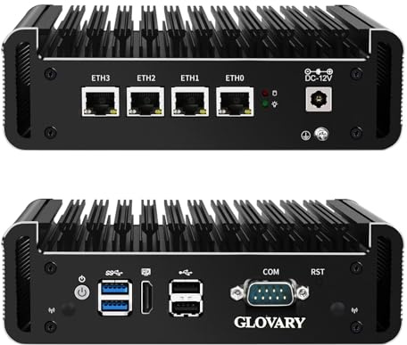 Glovary Firewall Micro Appliance J4125, 4 x i211 Gigabit LAN Mini PC Fanless, AES-NI OPNsense Hardware, Barebone, 4K HD Industrie Desktop Computer, RS232 COM, 2USB3.0