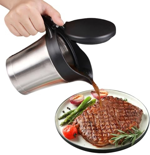 Premium Stainless Steel Thermal Gravy Boat, 750 ml, Double Walled, Gravy Boat with Lid, Thermal Stainless Steel, Sauce Container with Handle for Serving Sauce, Vanilla Sauce, Cream, Sauce (Black)