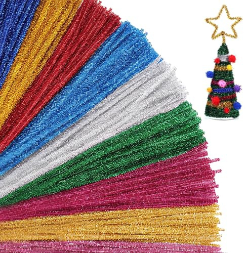 100 Pcs Glitter Pipe Cleaners for Craft Christmas,Tinsel Chenille Stems Ornaments & Decorations,Fuzzy Sticks Craft Supplies Chenille Stems for Arts & Crafts for Creative Handmade DIY Decorations