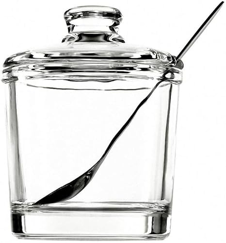 SJDHAHC Glass Sugar Bowl with Lid and Spoon | Airtight Classic Design for Sugar, Salt, Pepper & Spices | Essential Kitchen & Dining Table Storage Container