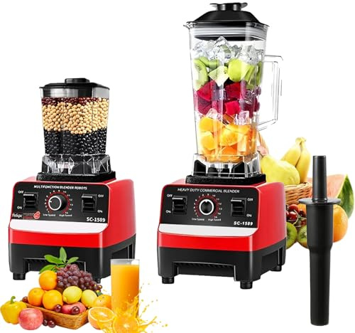 4000W 2-En-1 Blender Mixeur Multifonctions, 2L Blender Smoothie Professionnel avec 2 Bol, Mise à Niveau Moteur,6 Lames en Inox,15 Réglages Vitesse,pour Smoothies, Shakes, Aliments (2-En-1 Blender)