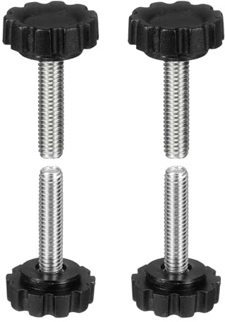 sourcing map 4 Pcs Knurled Knobs Handles M6 x 25mm (1mm Pitch) Male Thread Metric Carbon Steel Hand Tightening Clamping Screws Threaded Stud Knob Bolts for Woodworking Jigs, Black