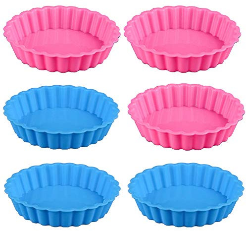 SUNSK Silikon Kuchenform Runde Mini Tarteformen Antihaft Backform Backen Silikonformen für Quiche Tarte Pizza Kuchen Form 6 Stück (4.3x0.9 inch)