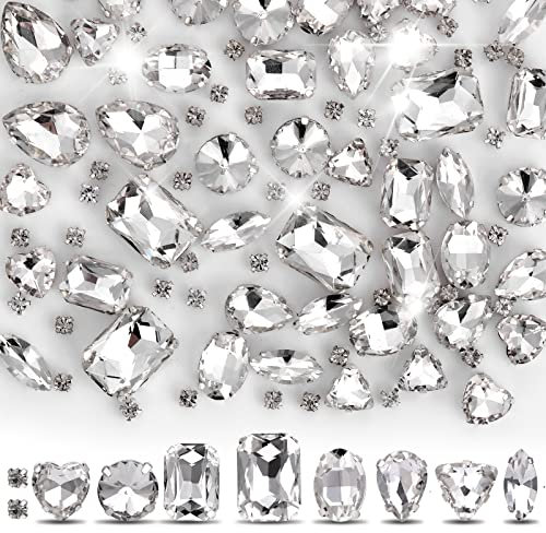 Yolev 100 Stück Strasssteine zum Aufnähen Groß Flach Glitzersteine Silber Kleidung Textilien Strasssteine Zubehör für Schmuck Kleidung Handwerk DIY Herstellung