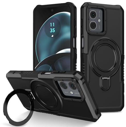 Wigento Für Motorola Moto G84 5G Armor Magnet Ring Cover Handy Hülle Tasche Cover Schwarz