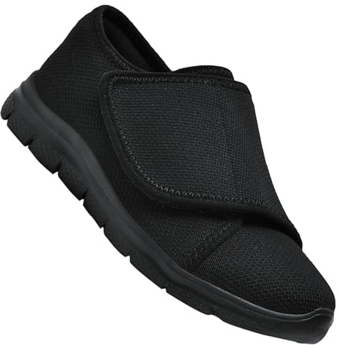 Extra Larges Ajustable Chaussures pour Diabétiques Pieds Gonflés ½dème Antidérapant Chaussons Orthopédique Chaussures d'Intérieur et Extérieur Réglable Confortable,Noir,43/265mm